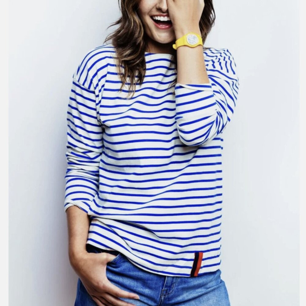 KULE White and Blue Striped Long Sleeve Tee